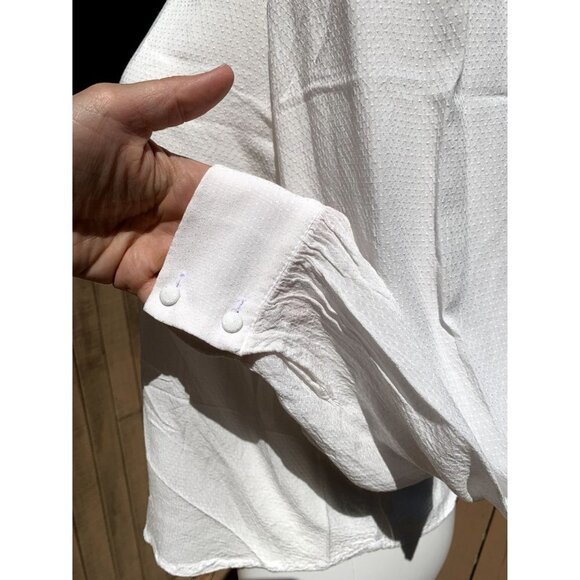 Monoprix Femme French Blouse White Brocade Swiss Dot Cotton Shirt 38 SMALL - Picture 5 of 8